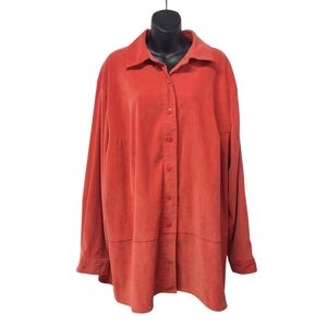Croft & Barrow Shirt Womens Plus 2X Orange Tunic Microfiber Button Up Top Blouse